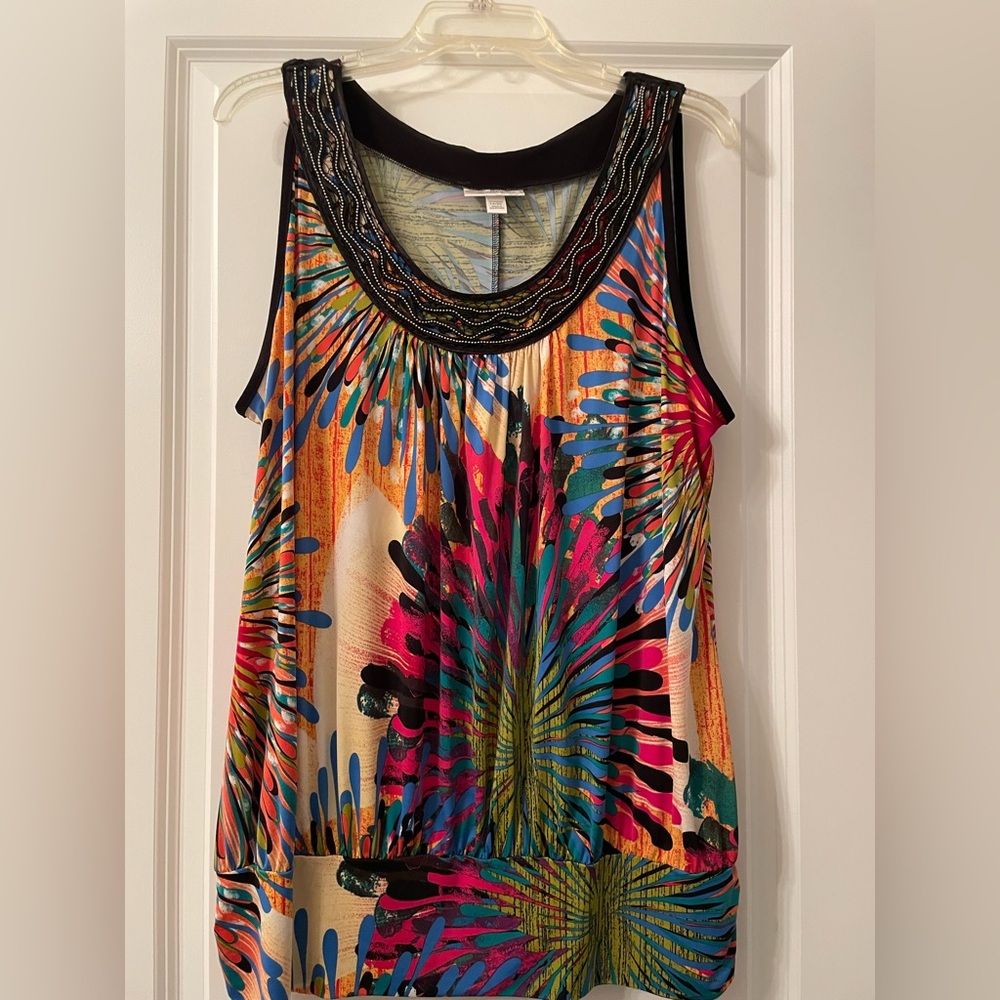 Blue and Pink Graphic Sleeveless Tank Top